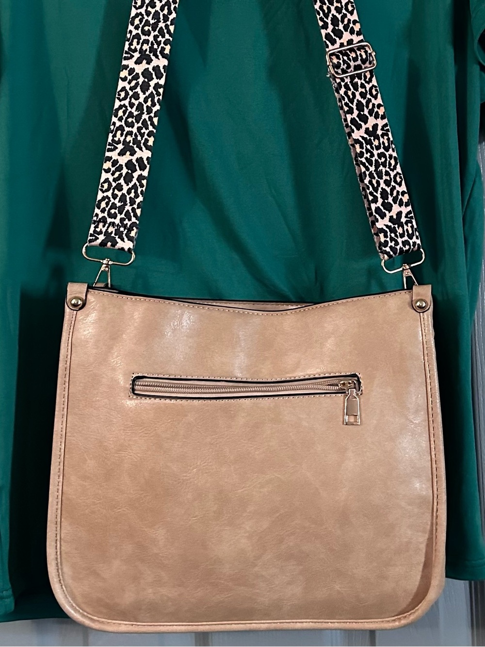 Women’s Beige Crossbody Bag with Leopard Strap